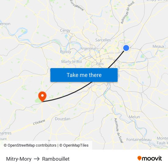 Mitry-Mory to Rambouillet map