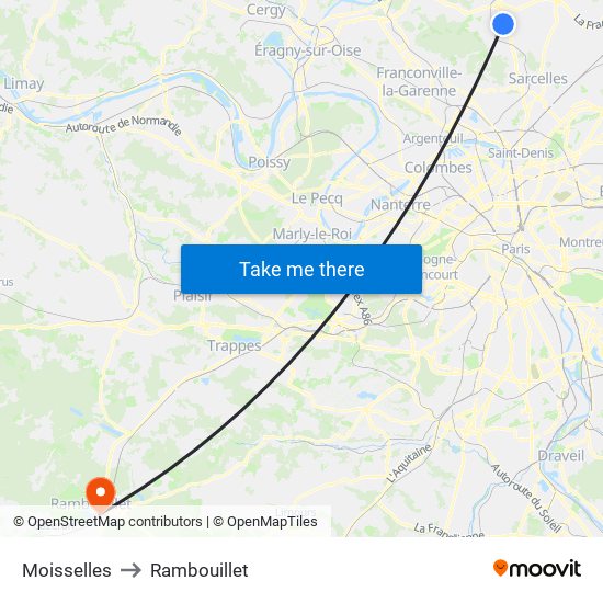 Moisselles to Rambouillet map