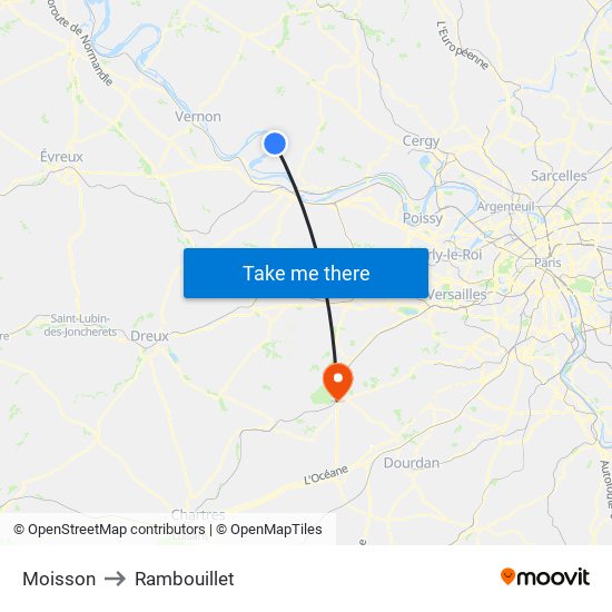 Moisson to Rambouillet map