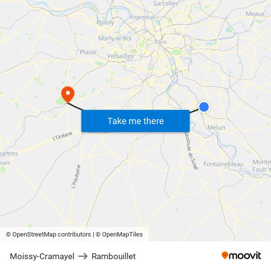 Moissy-Cramayel to Rambouillet map