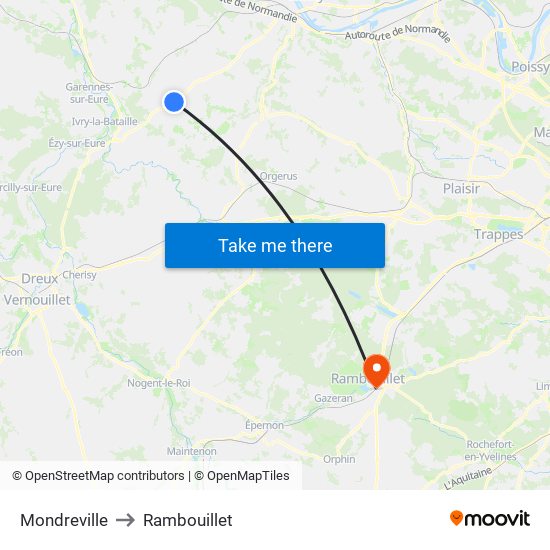 Mondreville to Rambouillet map