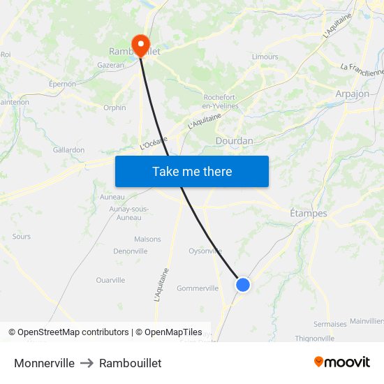 Monnerville to Rambouillet map