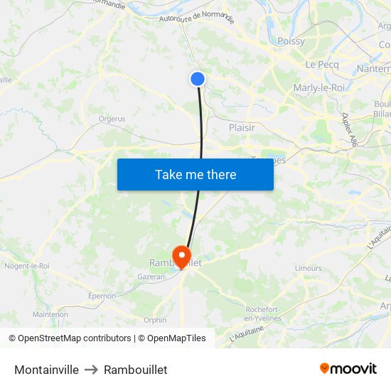 Montainville to Rambouillet map