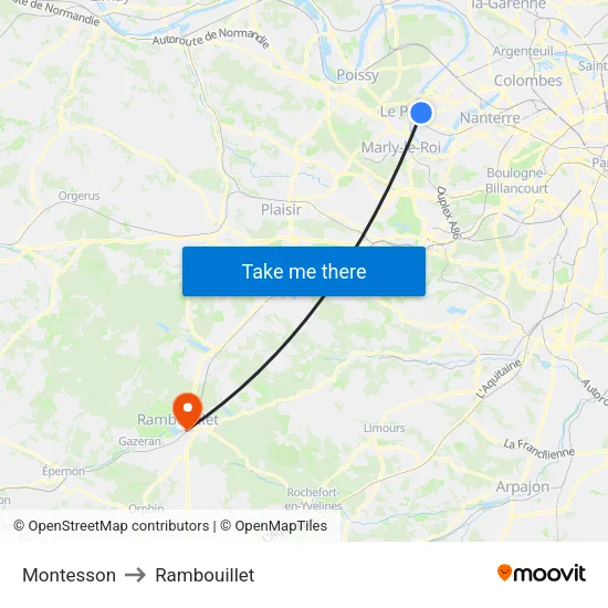 Montesson to Rambouillet map