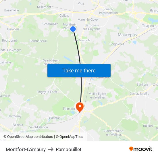 Montfort-L'Amaury to Rambouillet map