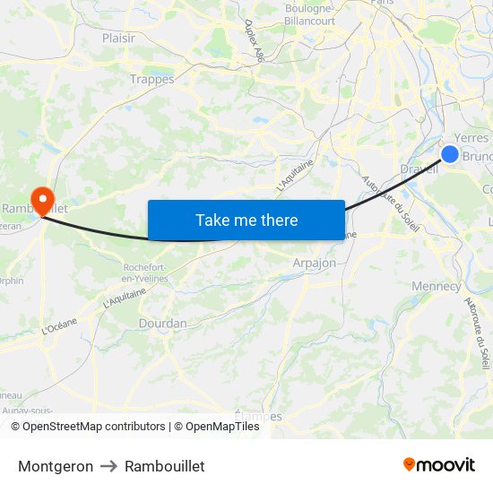 Montgeron to Rambouillet map
