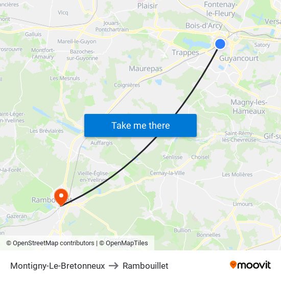 Montigny-Le-Bretonneux to Rambouillet map