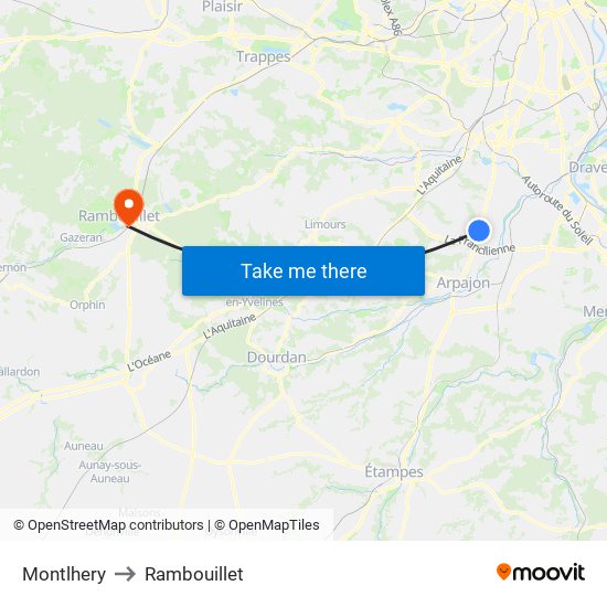 Montlhery to Rambouillet map