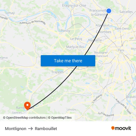 Montlignon to Rambouillet map