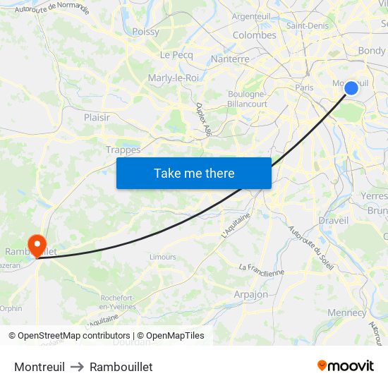 Montreuil to Rambouillet map