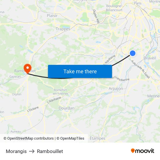 Morangis to Rambouillet map