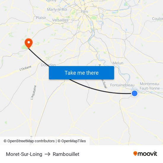 Moret-Sur-Loing to Rambouillet map