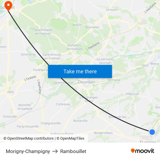 Morigny-Champigny to Rambouillet map