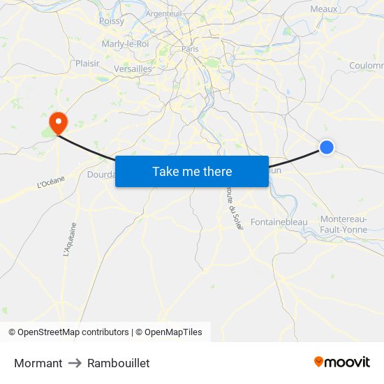 Mormant to Rambouillet map