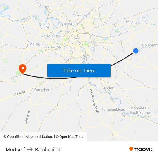 Mortcerf to Rambouillet map