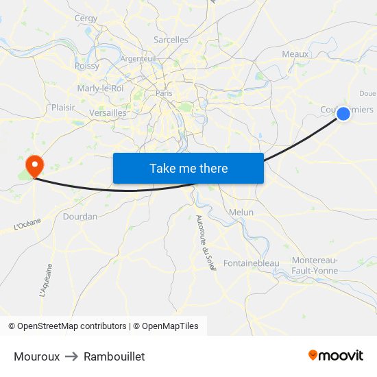 Mouroux to Rambouillet map