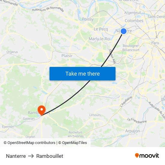 Nanterre to Rambouillet map
