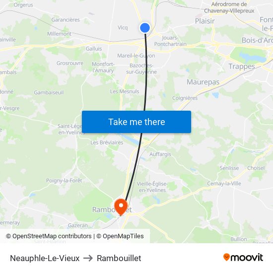 Neauphle-Le-Vieux to Rambouillet map