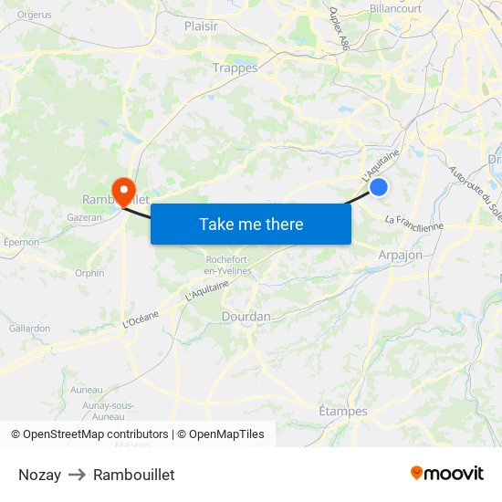 Nozay to Rambouillet map