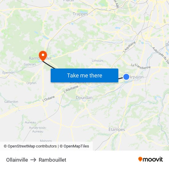Ollainville to Rambouillet map
