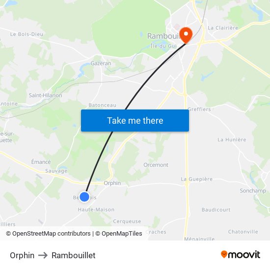 Orphin to Rambouillet map