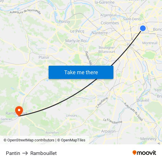 Pantin to Rambouillet map