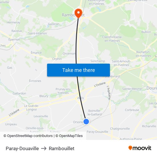 Paray-Douaville to Rambouillet map