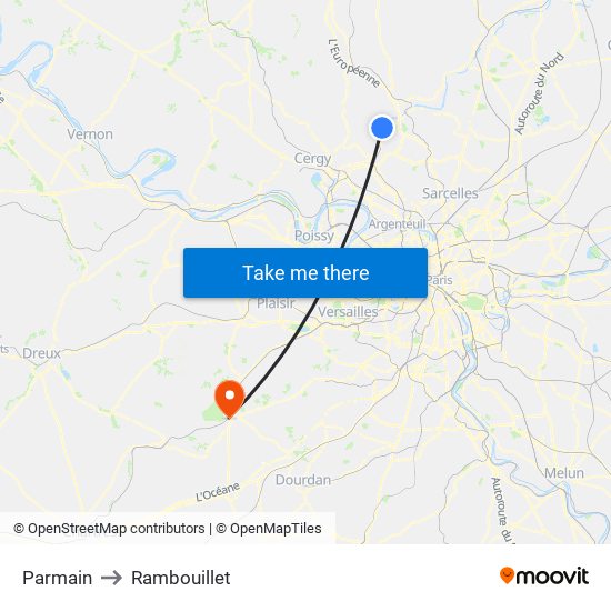 Parmain to Rambouillet map
