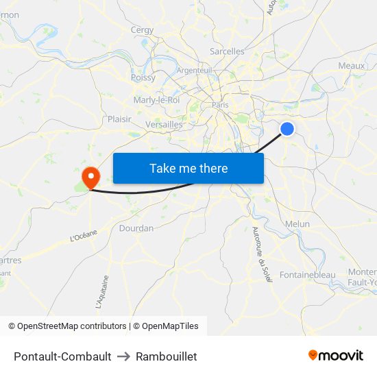 Pontault-Combault to Rambouillet map