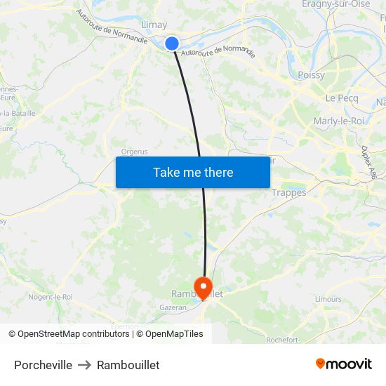 Porcheville to Rambouillet map