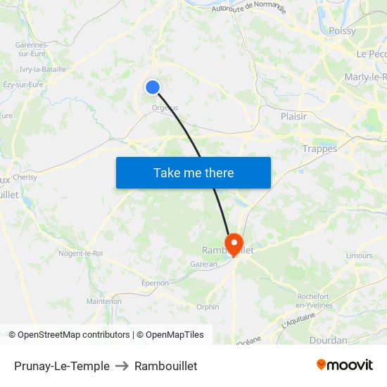 Prunay-Le-Temple to Rambouillet map
