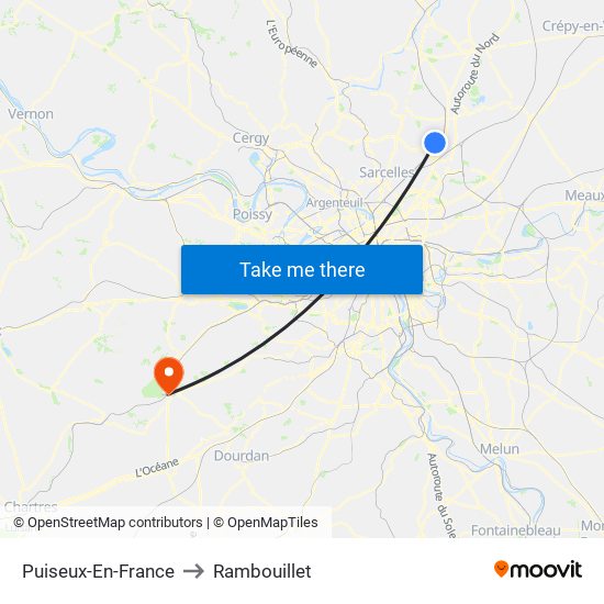 Puiseux-En-France to Rambouillet map