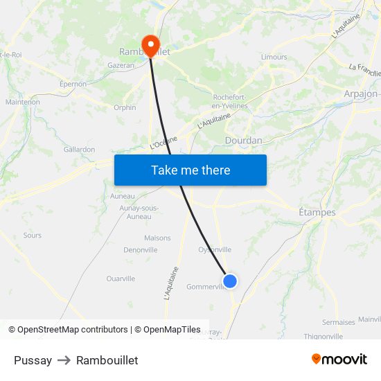 Pussay to Rambouillet map