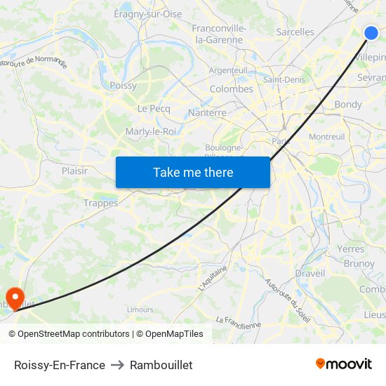 Roissy-En-France to Rambouillet map