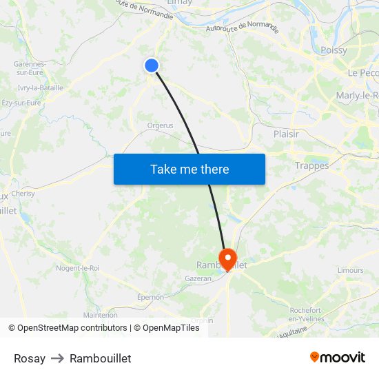 Rosay to Rambouillet map
