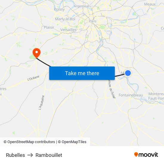 Rubelles to Rambouillet map