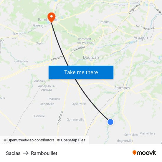 Saclas to Rambouillet map