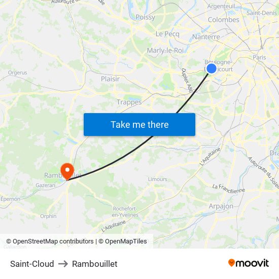 Saint-Cloud to Rambouillet map