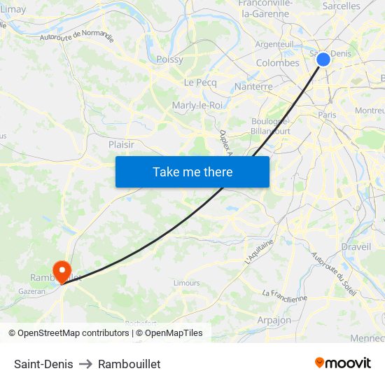 Saint-Denis to Rambouillet map