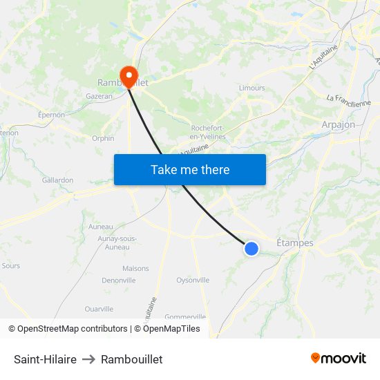 Saint-Hilaire to Rambouillet map