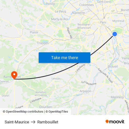 Saint-Maurice to Rambouillet map