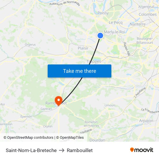 Saint-Nom-La-Breteche to Rambouillet map