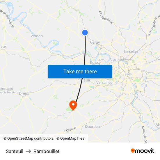 Santeuil to Rambouillet map