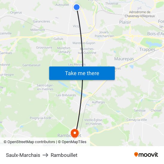 Saulx-Marchais to Rambouillet map