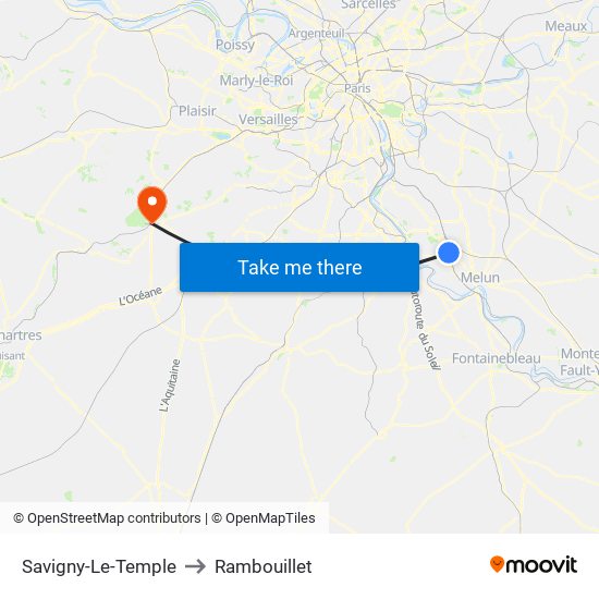 Savigny-Le-Temple to Rambouillet map