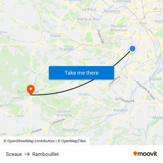 Sceaux to Rambouillet map