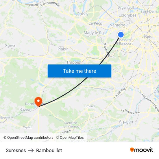 Suresnes to Rambouillet map