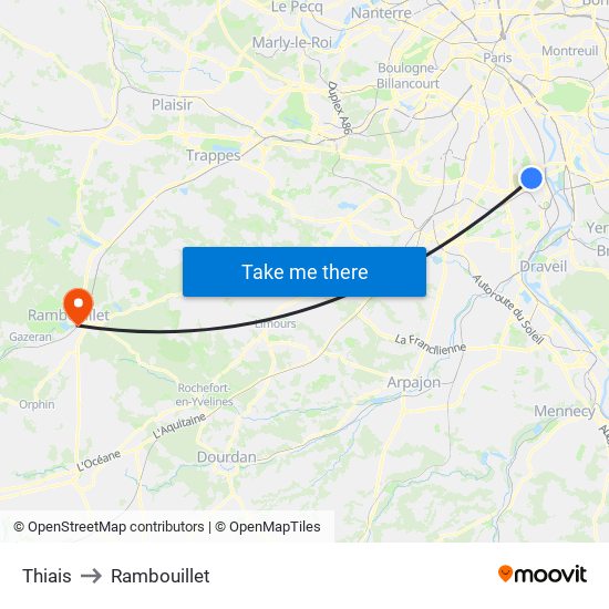 Thiais to Rambouillet map