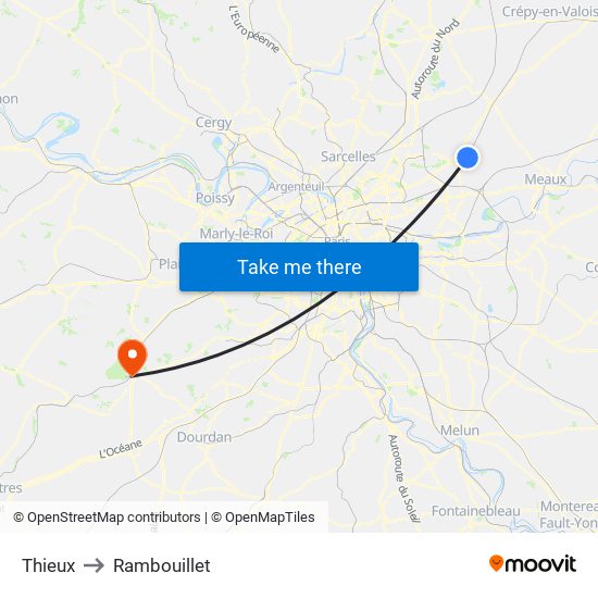 Thieux to Rambouillet map