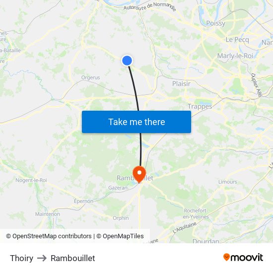 Thoiry to Rambouillet map